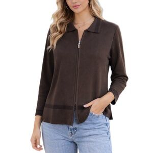 Exclusively Misook Brown Zip Up Long Sleeve Cardigan Sweater Size S